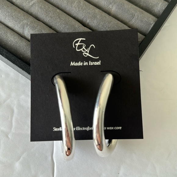 E&L Israel Sterling Silver Statement Long Hoop Electroform Earrings 2.5" long - Picture 4 of 13